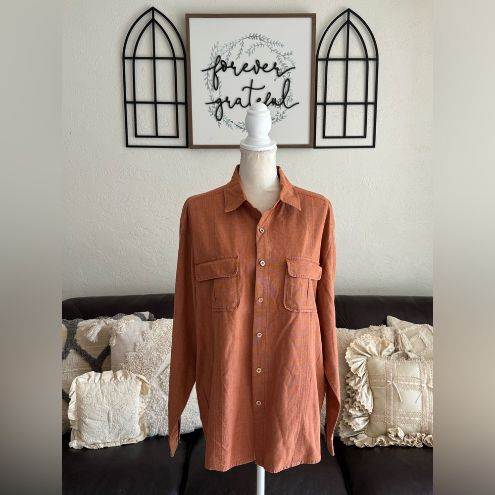REI Sahara Long-Sleeve Shirt - Men's Size L Burnt Orange Outdoor Hiking GORPCORE